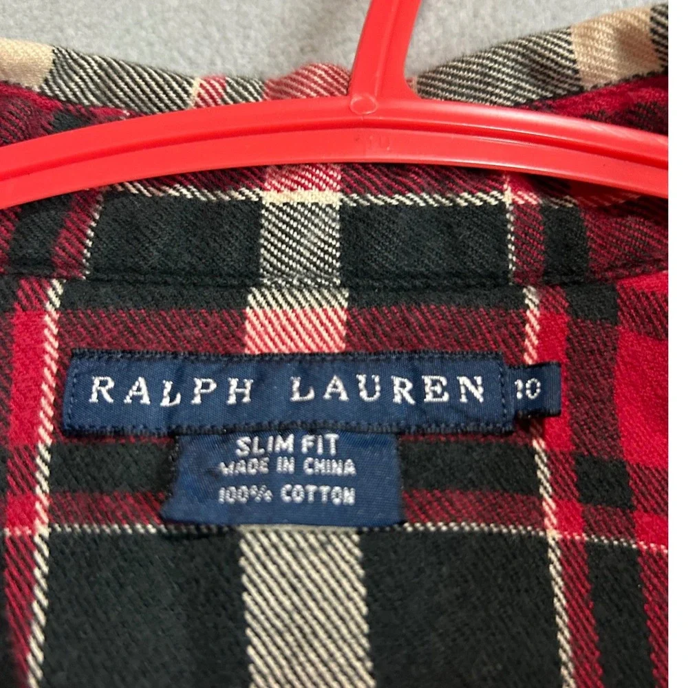 Ralph Lauren Snap Front Plaid Shirt Kids Size 10‎ Red Black Slim Fit Western